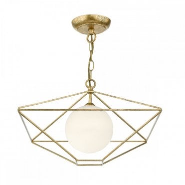 ORSINI - 1 Light Ceiling Pendant Antique Gold Complete With Glass Shade Antique Gold