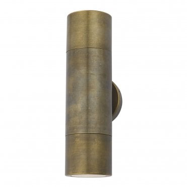 2 Light Wall Light Antique Brass IP65 Outdoor Rated