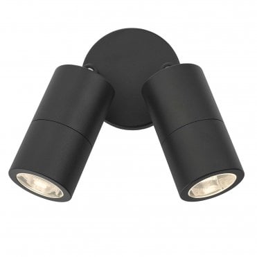 2 Light Wall Light Black IP65 Outdoor Rated