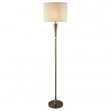 OSCAR Single Floor Lamp Antique Brass Linen Shade