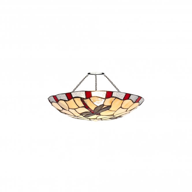 OWEN Dragonfly Tiffany Uplighter Ceiling Shade in Cream with Red