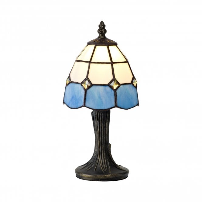 OWEN Mini Tiffany Table Lamp in Cream with Blue