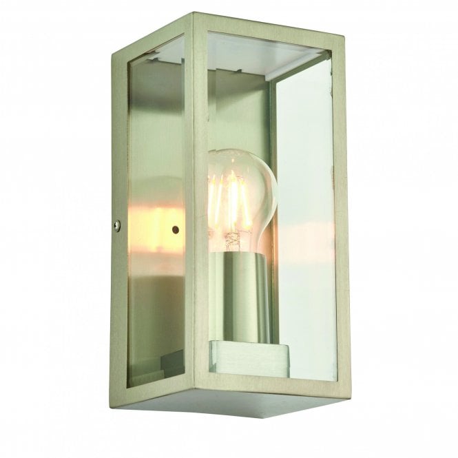 OXFORD Exterior Wall Light IP44 Brushed Stainless Steel & Clear Glass Box