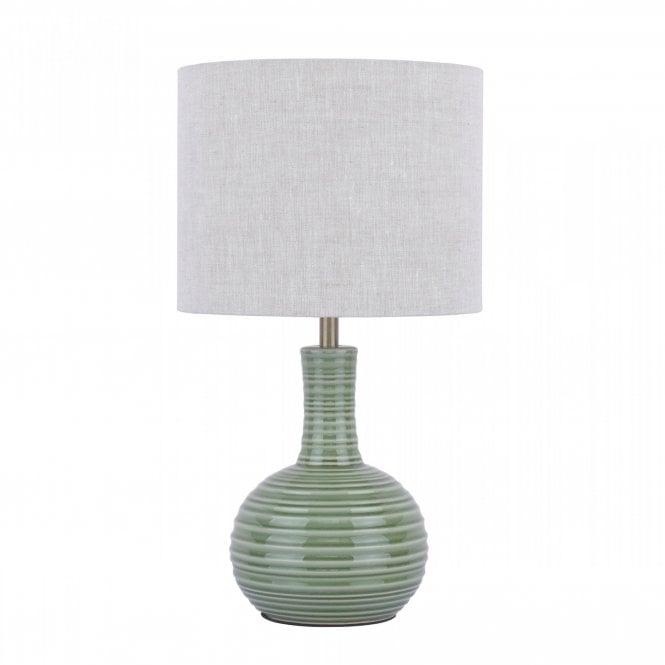 Padley Table Lamp - Green Ceramic & Antique Brass with Linen Shade
