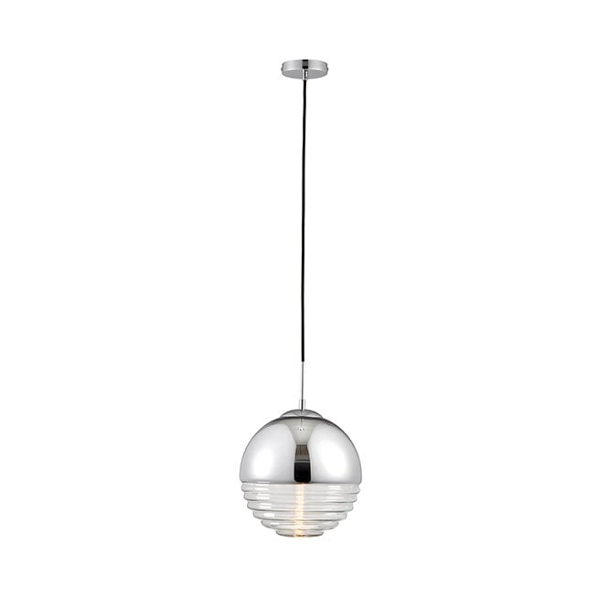Paloma Chrome And Clear Ribbed Spherical Ceiling Pendant
