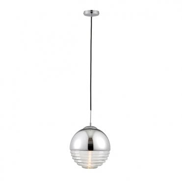 Paloma Chrome And Clear Ribbed Spherical Ceiling Pendant