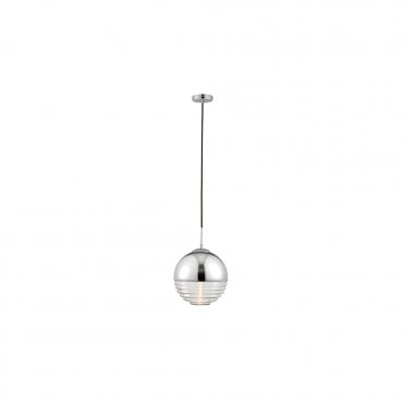 Paloma Chrome And Clear Ribbed Spherical Ceiling Pendant