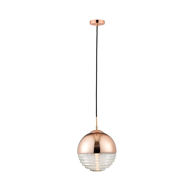 Paloma Copper And Clear Ribbed Spherical Ceiling Pendant