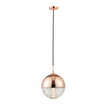 Paloma Copper And Clear Ribbed Spherical Ceiling Pendant