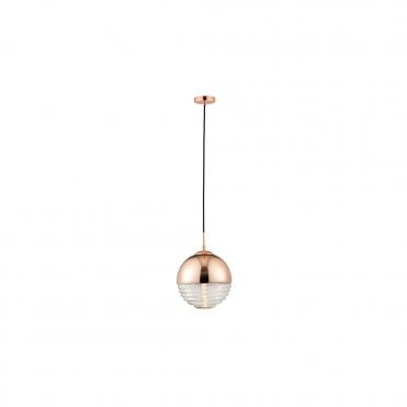 Paloma Copper And Clear Ribbed Spherical Ceiling Pendant