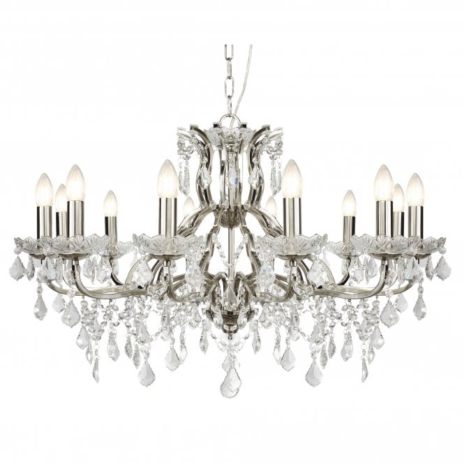 PARIS 12 Light Chandelier Clear Crystal Drops & Trim Satin Silver