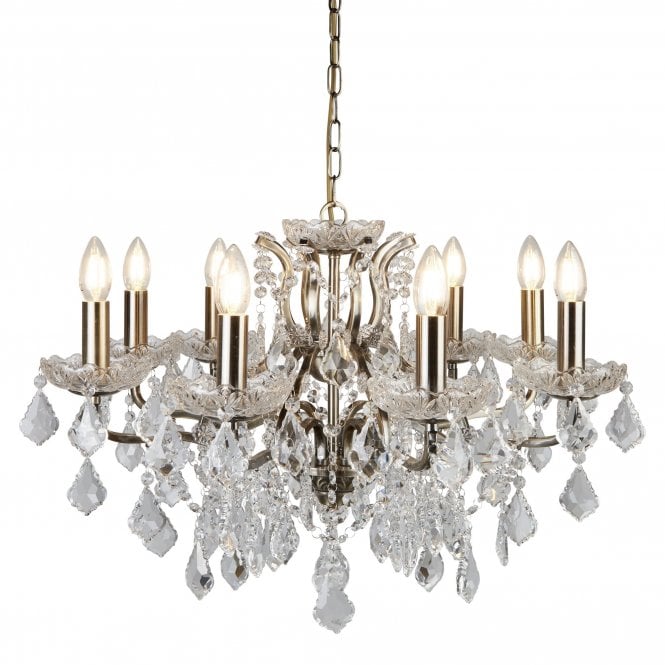 PARIS 8 Light Chandelier Clear Crystal Drops & Trim Antique Brass