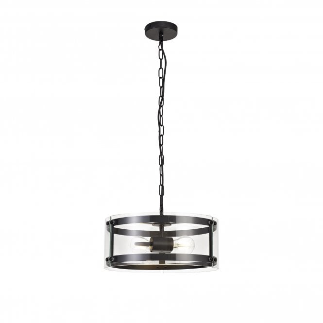 PARKER 2 Light Ceiling Pendant in Matt Black with Glass Shade