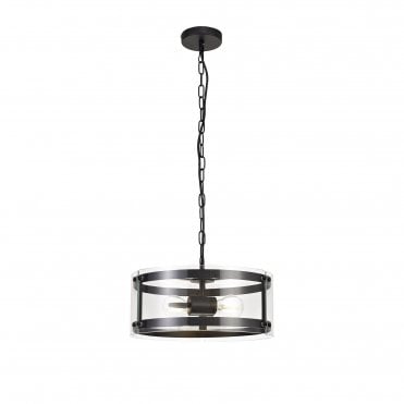 PARKER 2 Light Ceiling Pendant in Matt Black with Glass Shade