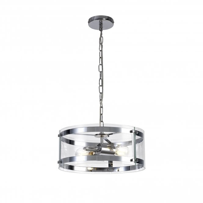 PARKER 2 Light Ceiling Pendant Polished Chrome with Glass Shade