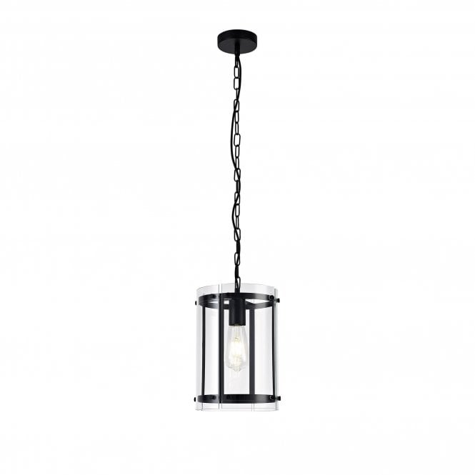 PARKER Ceiling Pendant Matt Black Lantern Style with Glass Shade