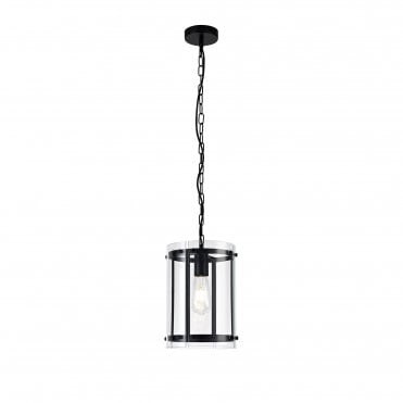 PARKER Ceiling Pendant Matt Black Lantern Style with Glass Shade