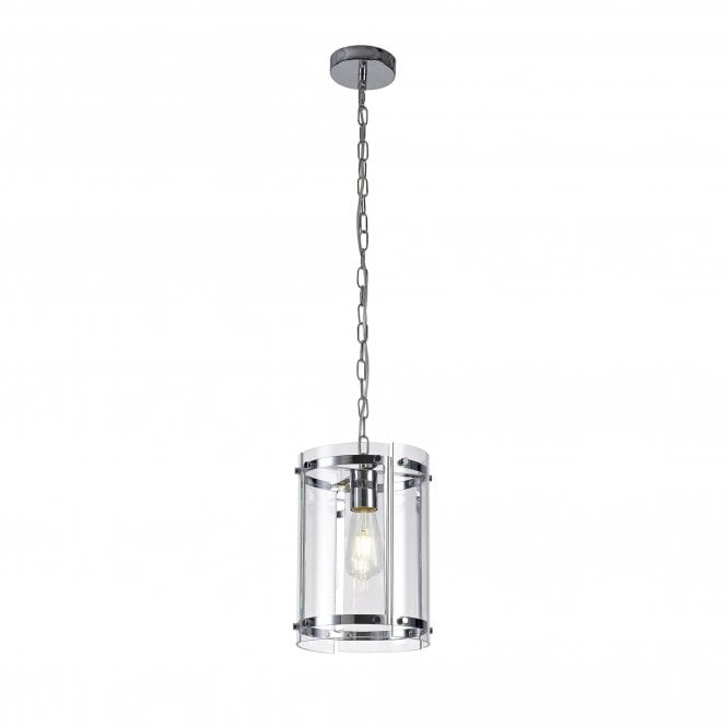 PARKER Ceiling Pendant Polished Chrome Lantern with Glass Shade
