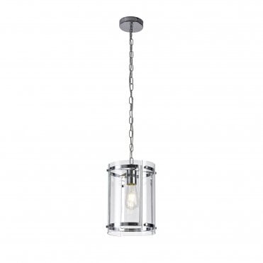 PARKER Ceiling Pendant Polished Chrome Lantern with Glass Shade