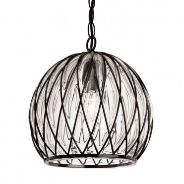 PASCAL Domed Ceiling Pendant in Black Frame with Clear Glass