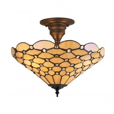 PEARL Medium 3Lt Semi Flush with Tiffany Glass