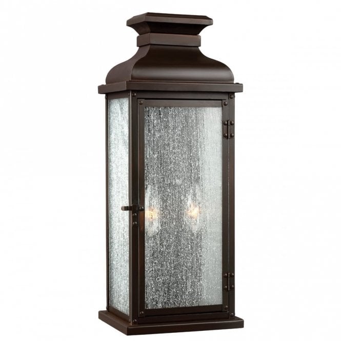 PEDIMENT Exterior Wall Lantern Dark Aged Copper Seeded Glass