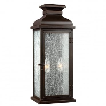 PEDIMENT Exterior Wall Lantern Dark Aged Copper Seeded Glass