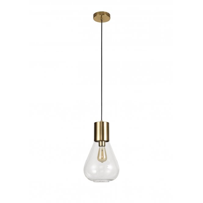PELLUCID 1 x E27 Ceiling Pendant Light Antique Brass/Clear Glass