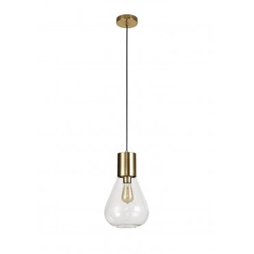 PELLUCID 1 x E27 Ceiling Pendant Light Antique Brass/Clear Glass