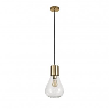 PELLUCID 1 x E27 Ceiling Pendant Light Antique Brass/Clear Glass