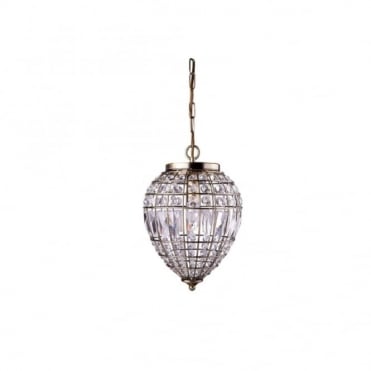 PENDANT - Antique Brass Ceiling Pendant with Crystal Buttons and Baguettes