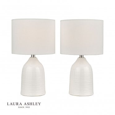 Penny Table Lamp - Cream Ceramic with Ivory Shade (Twin Pack)