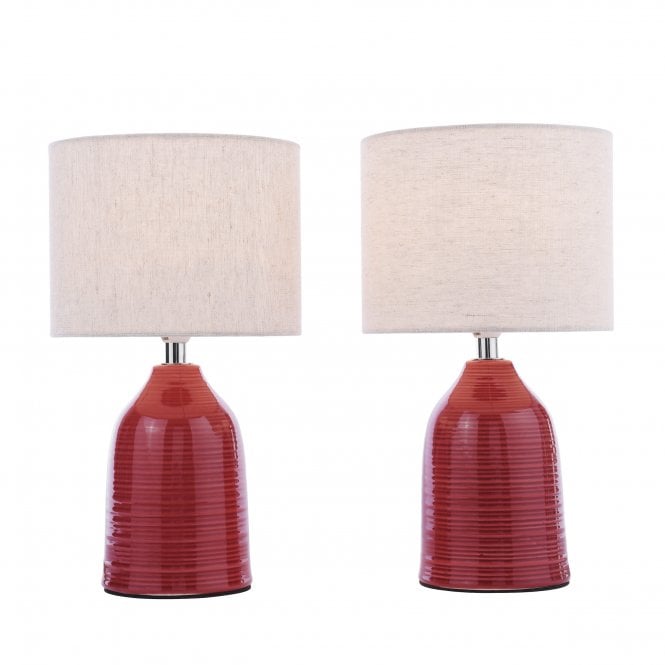 Penny Table Lamp - Red Ceramic with Natural Linen Shade (Twin Pack)