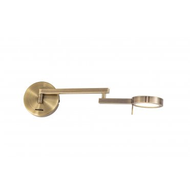 PERUSE Swing Arm LED Wall Light With An Antique Brass Finish