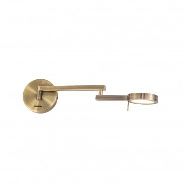 PERUSE Swing Arm LED Wall Light With An Antique Brass Finish