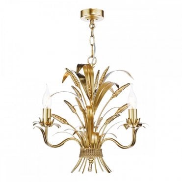 Phaedra 3 Light Gold Pendant with sculpted wheat sheaf design and Italian-style detailing