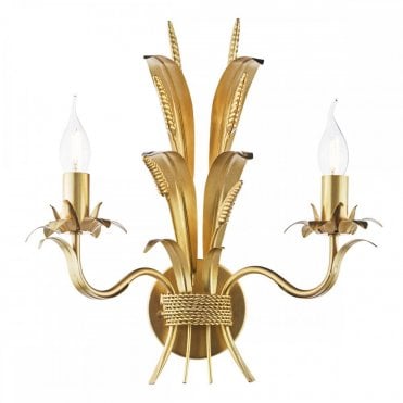 Phaedra 2 Light Wall Light in Gold with Decorative Wheatsheaf Detailing by The Lighting Book
