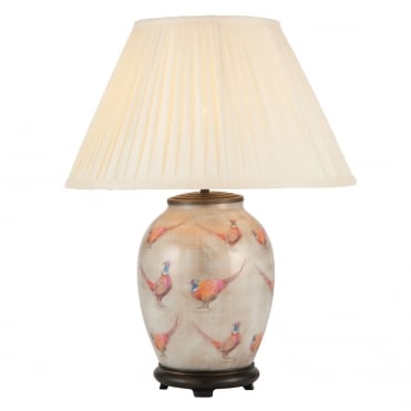 Medium Oval Table Lamp with Silk Knife Pleat Balloon Lined Almond Shade 40cm