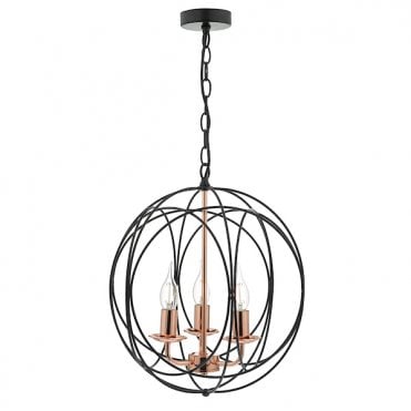 3 Light Black And Copper Ceiling Pendant