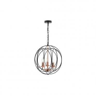 PHOENIX - 3 Light Black and Copper Ceiling Pendant