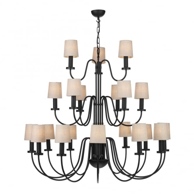 PIGALLE - 21 Light Chandelier Black With Linen Shades