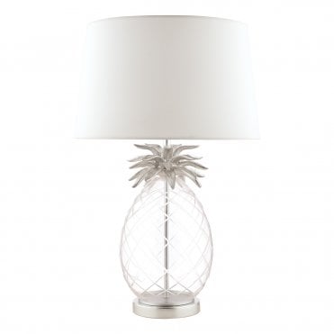 Large Table Lamp in Clear Glass with Ivory Shade