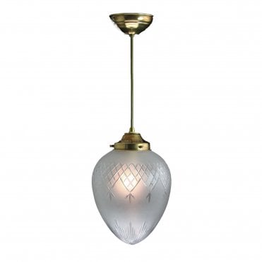 PINESTAR Medium Clear Glass Victorian or Edwardian Ceiling Pendant Distressed Brass