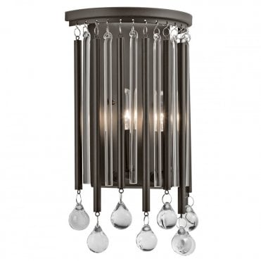 PIPER 2 Light Wall Light Espresso with Crystal Decoration