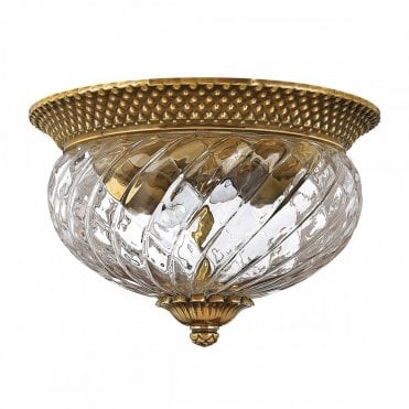 2 light ceiling flush in glass and brass