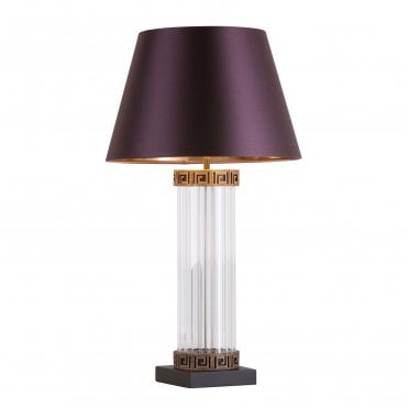 ribbed glass table lamp with gold greek pattern detail