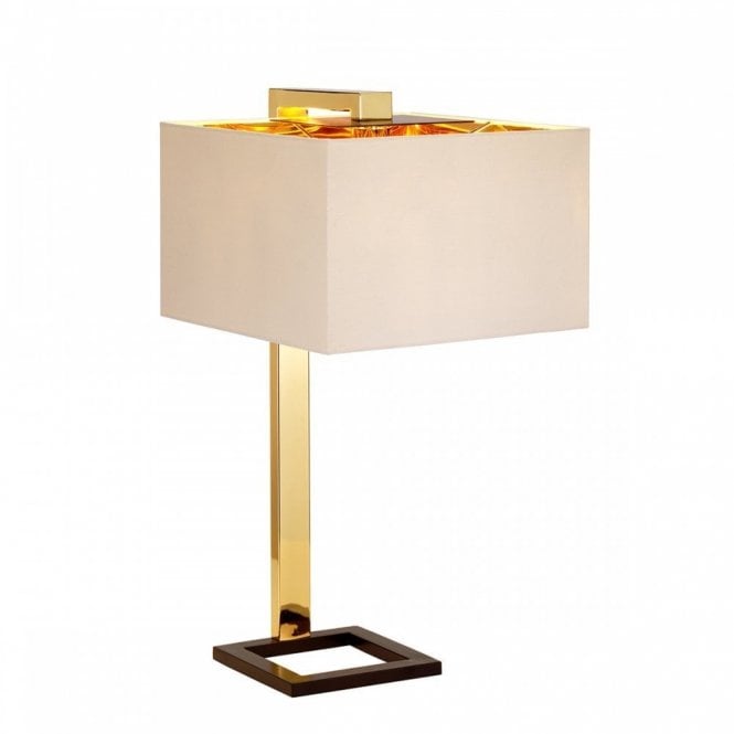 PLEIN Contemporary Table Lamp Dark Brown and Polished Gold with Cream Square Shade