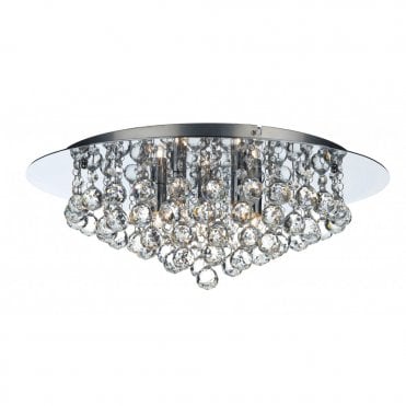 PLUTO - Large Chrome Crystal Chandelier For Low Ceilings