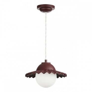 aubergine purple sculptural scalloped edge ceiling pendant with large opal globe shade