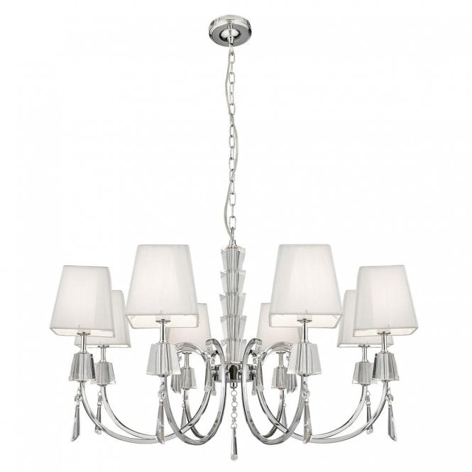 PORTICO 8 LIGHT PENDANT CHROME AND CRYSTAL WHITE STRING SHADE